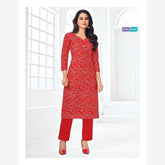 Ethnic Red Cotton Kurti with Bandani Print | Trendy and Chic